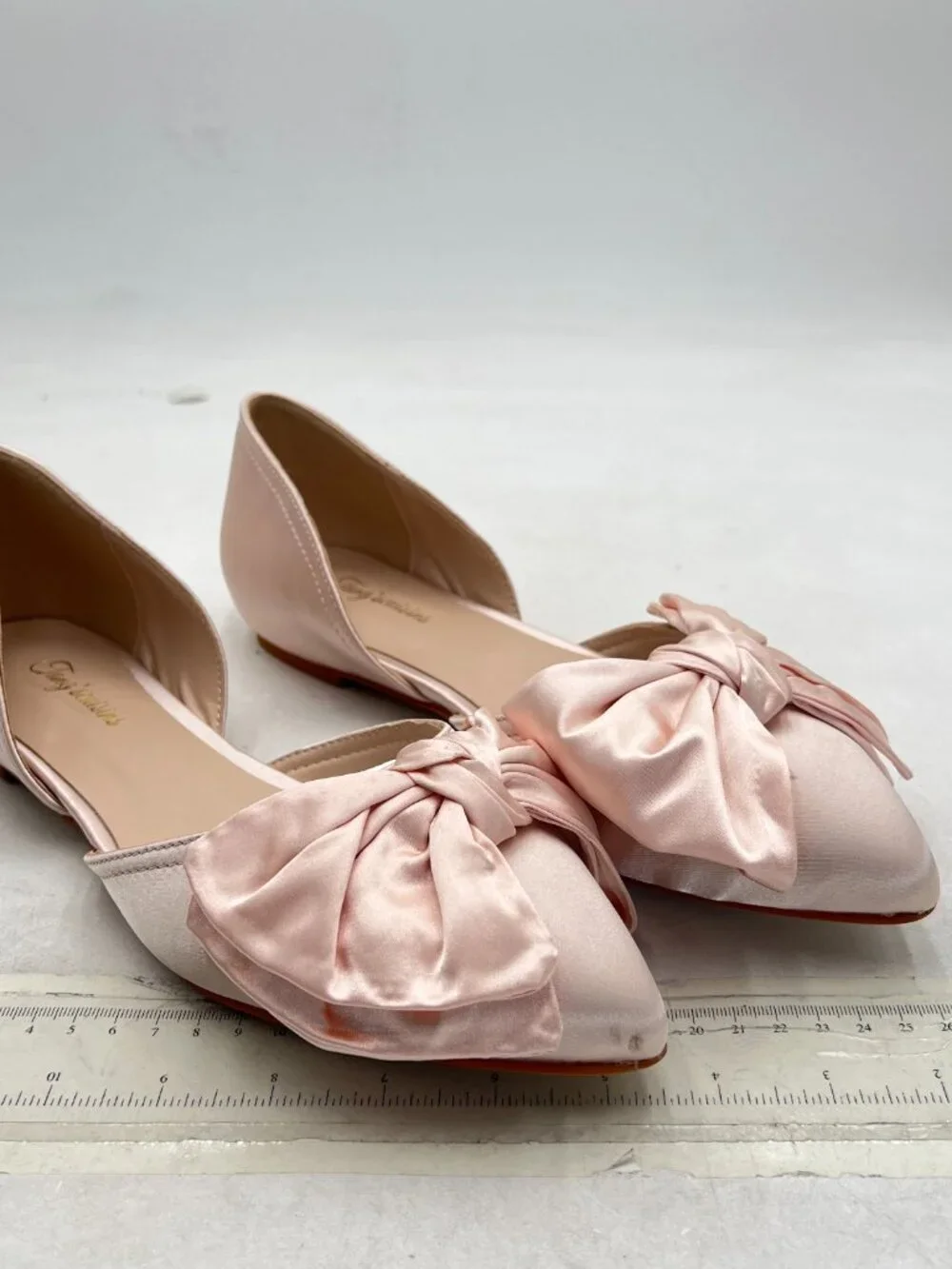 Tang'scuisins Light Pink Bowknot Closed Toe D'Orsay Flats Slip on Dance Shoes